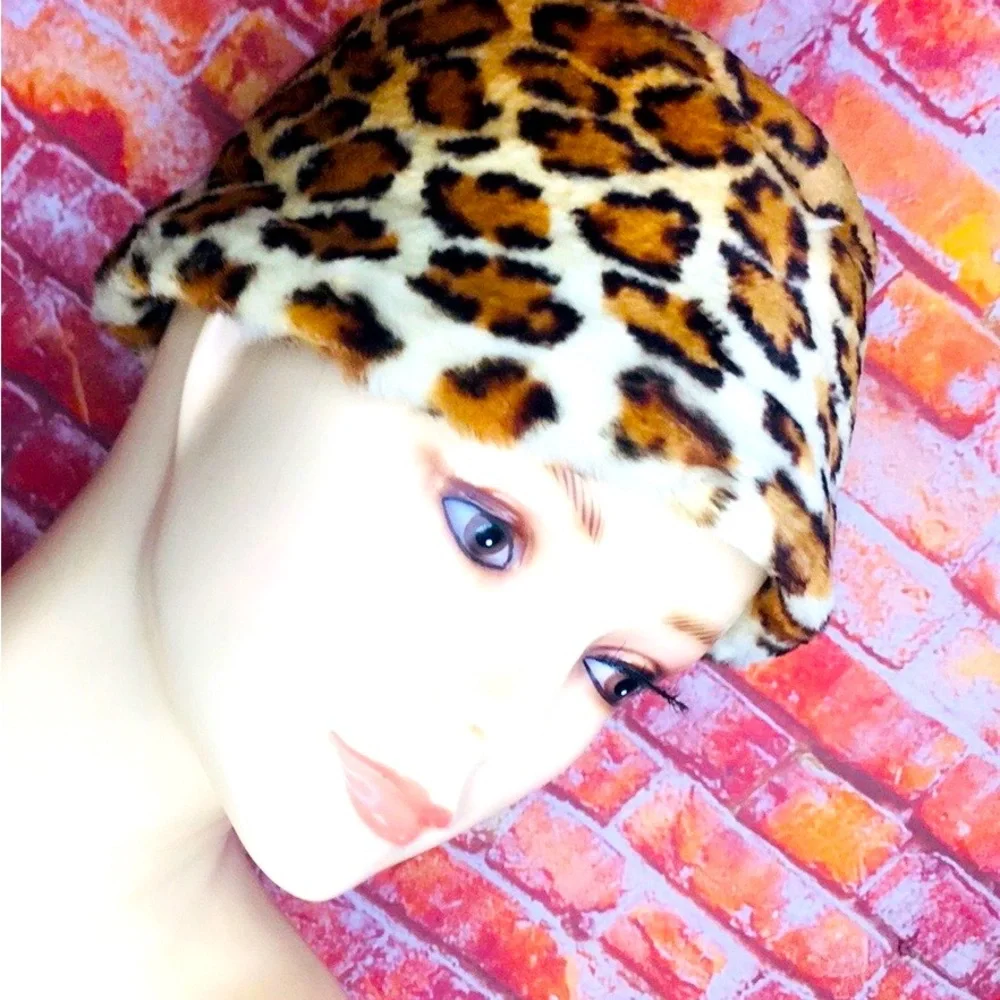 Vintage MCM Sheri Brett Leopard Print Faux Fur Bucket Hat